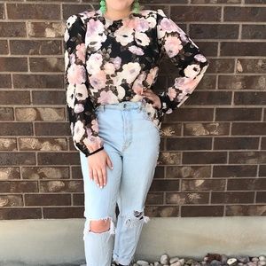 Black floral long sleeve shirt